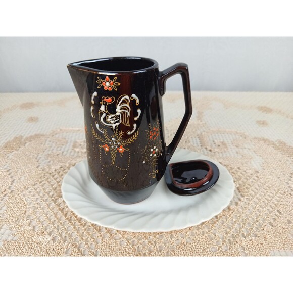 Japanese Style Hand Painted Tea Set And Salt Pepper Shaler Chocolate Rooster - Picture 4 of 9